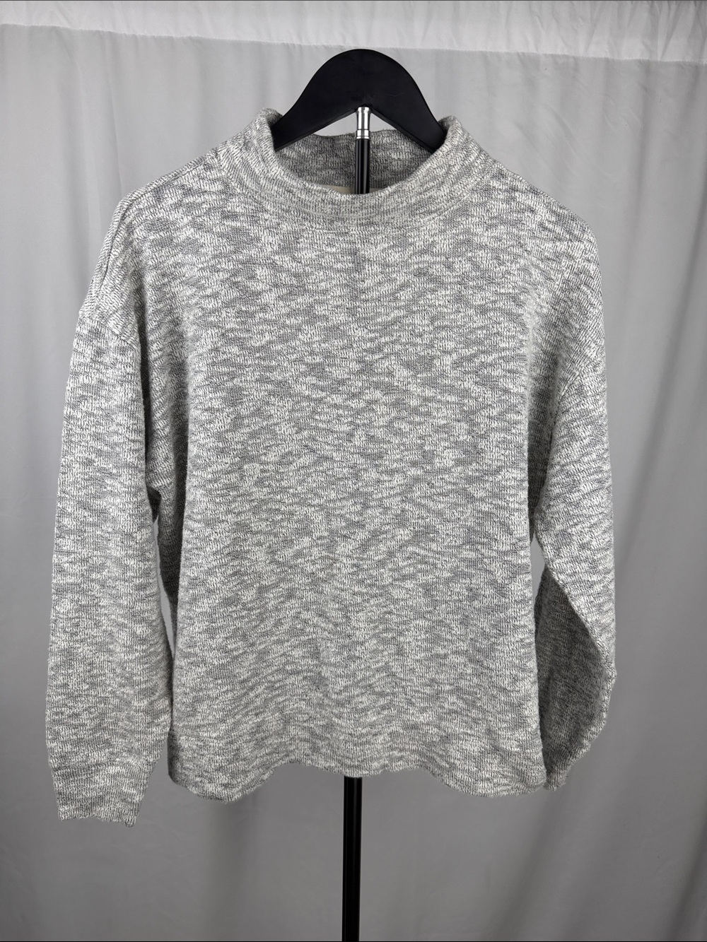 Lou & Grey Gray Marled Mock Neck Cotton Blend Sweater